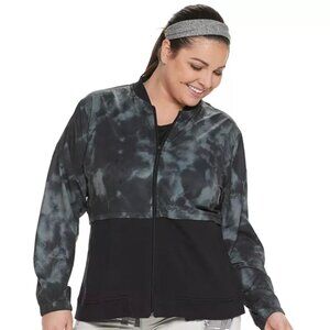 Tek Gear DryTek Plus Size Mixed Media Windbreaker Jacket Womens 1X Black Workout